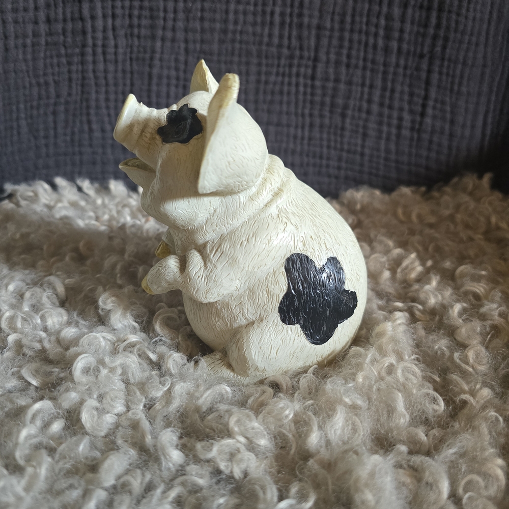 Cream and Black Pig Figurine